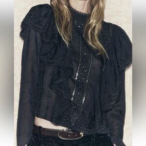 Zara Embroidered Romantic Ruffle Blouse Top NWT